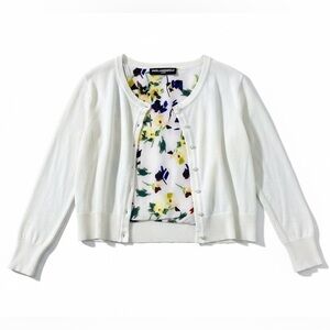 Karl Lagerfeld White Cardigan with Floral Print Size Large NWT